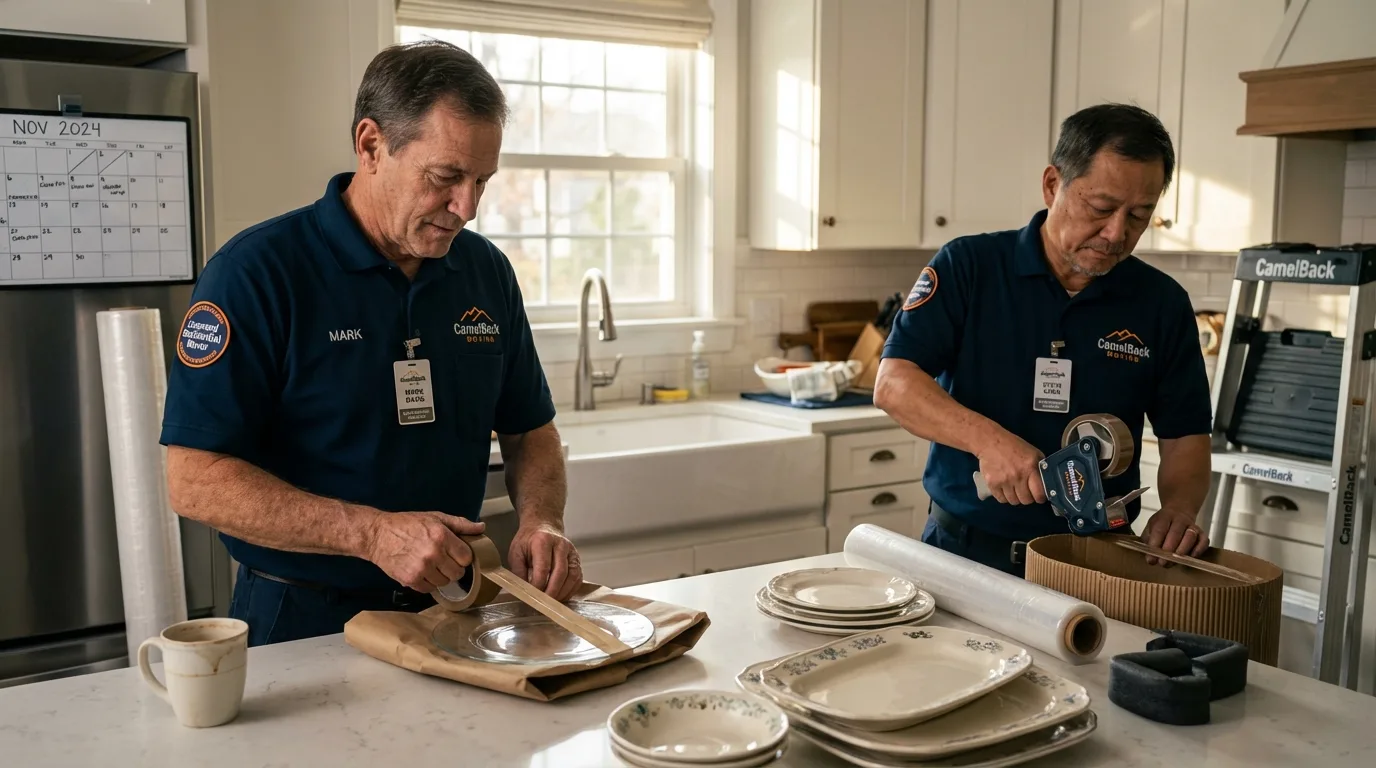 Professional crew packing kitchen dishware in Brentwood, MD